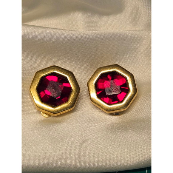 Women's Swarovski Clip Earrings Red Gold - Picture 9 of 9